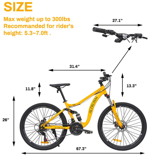 26” 21-Speed Full Suspension Mountain Bike – Durable, Smooth & Adventure-Ready