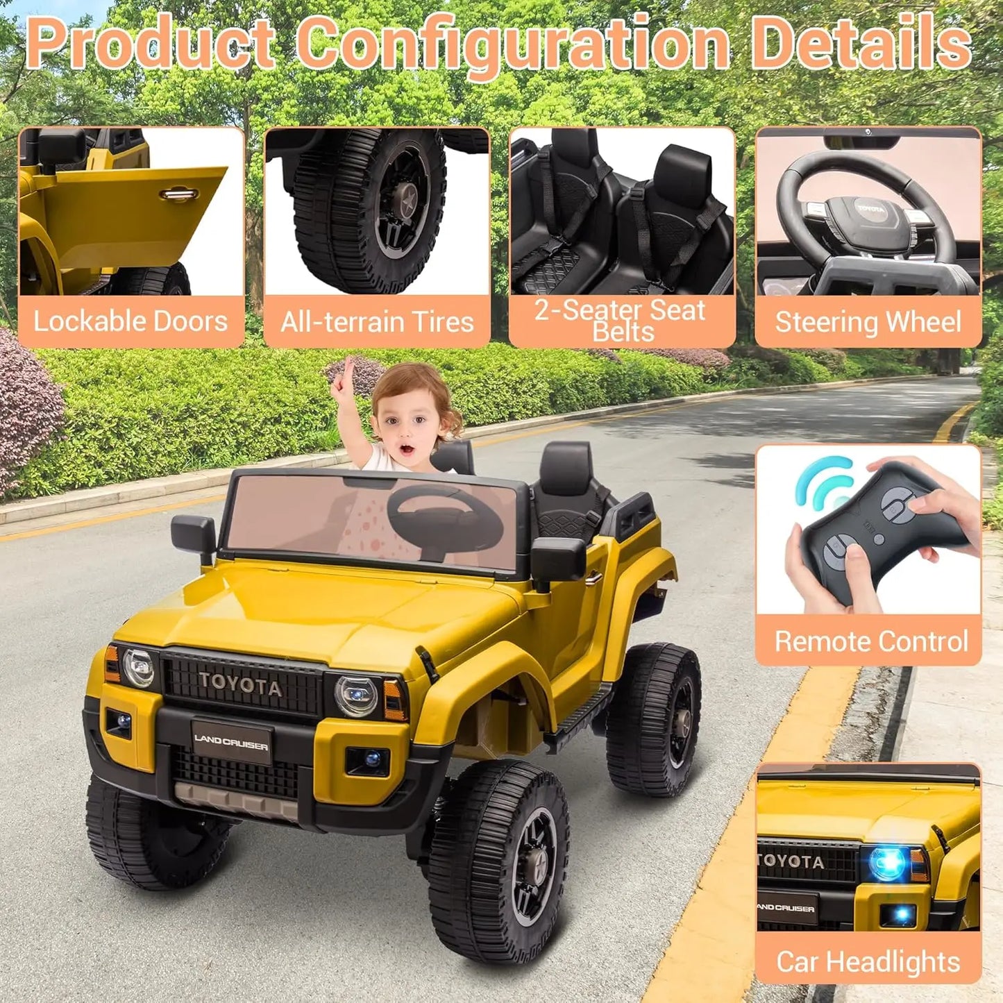 Kids Electric Ride-On Car – 24V 2-Seater Toyota Land Cruiser Truck with Remote Control, 4×100W Motors & 4WD/2WD Switchable System