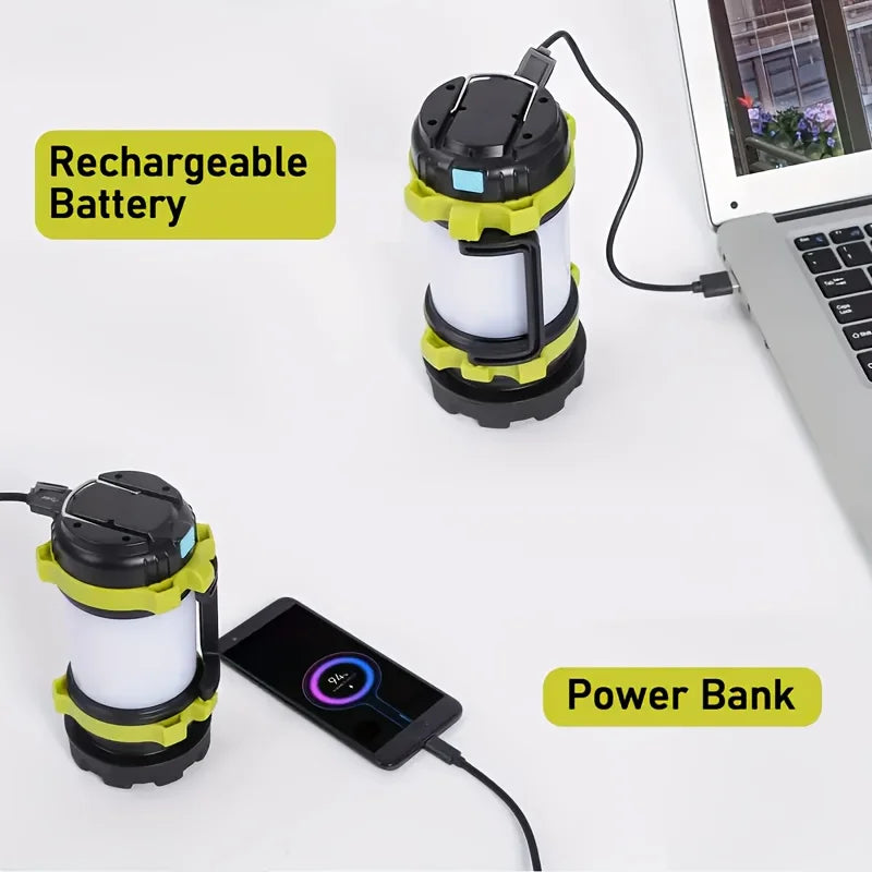 Rechargeable LED Camping Lantern 1000LM Flashlight with Power Bank & 6 Lighting Modes