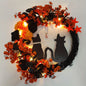 Black Cat Wreath Halloween Decor for Home, Spooky Halloween Decorations Crescent Wreath for Front Door Window Home Holiday Party