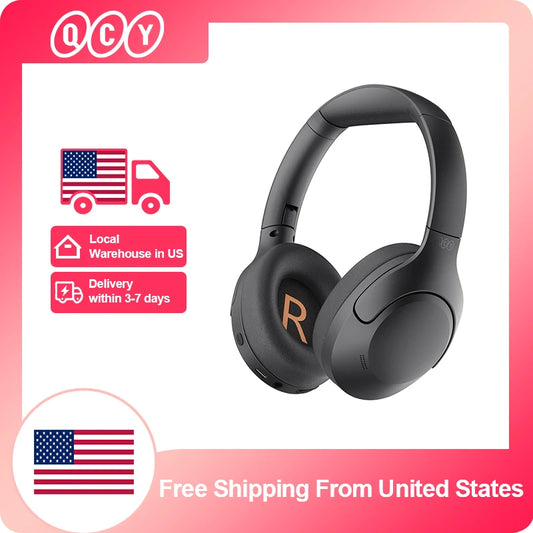 QCY H3 Lite ANC Wireless Headphones Bluetooth 5.3 Over-Ear Headset with HiFi Sound, 40mm Drivers & 60H Battery Life