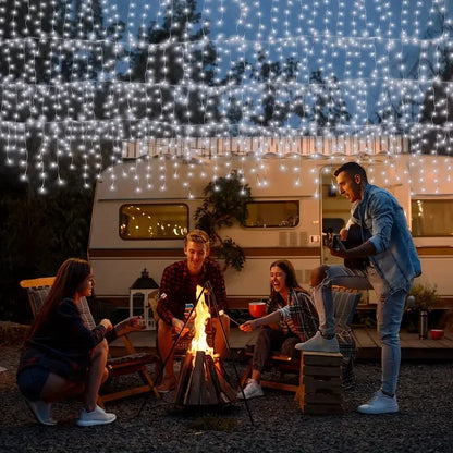 Solar LED Eaves Icicle String Lights 8 Lighting Modes Outdoor Waterproof Christmas Decorations