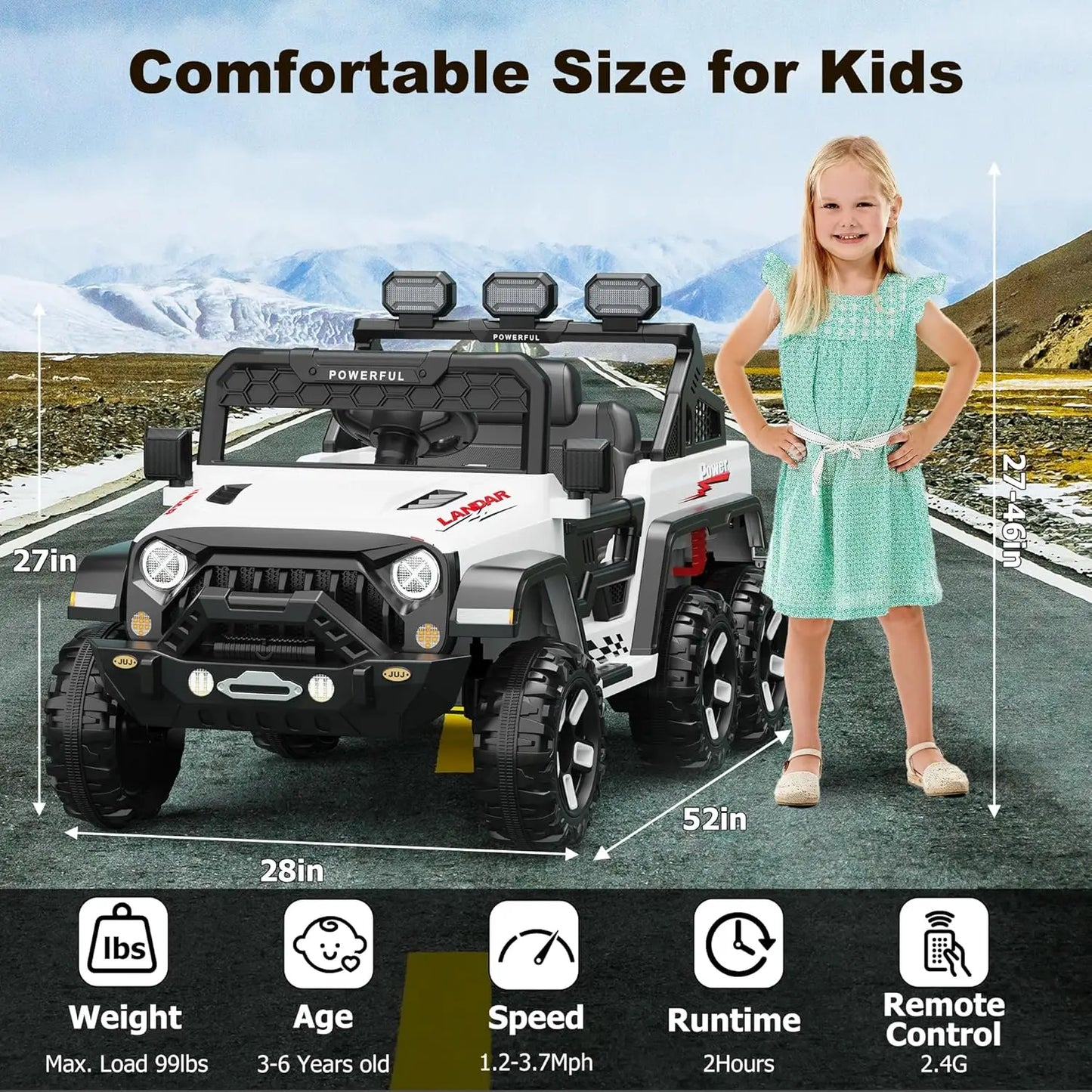 24V Power Wheels Ride on Car for Kids with Remote Control,6 Wheels, 4WD Switchable,Bluetooth, 3 Speeds,Electric Vehicles Battery