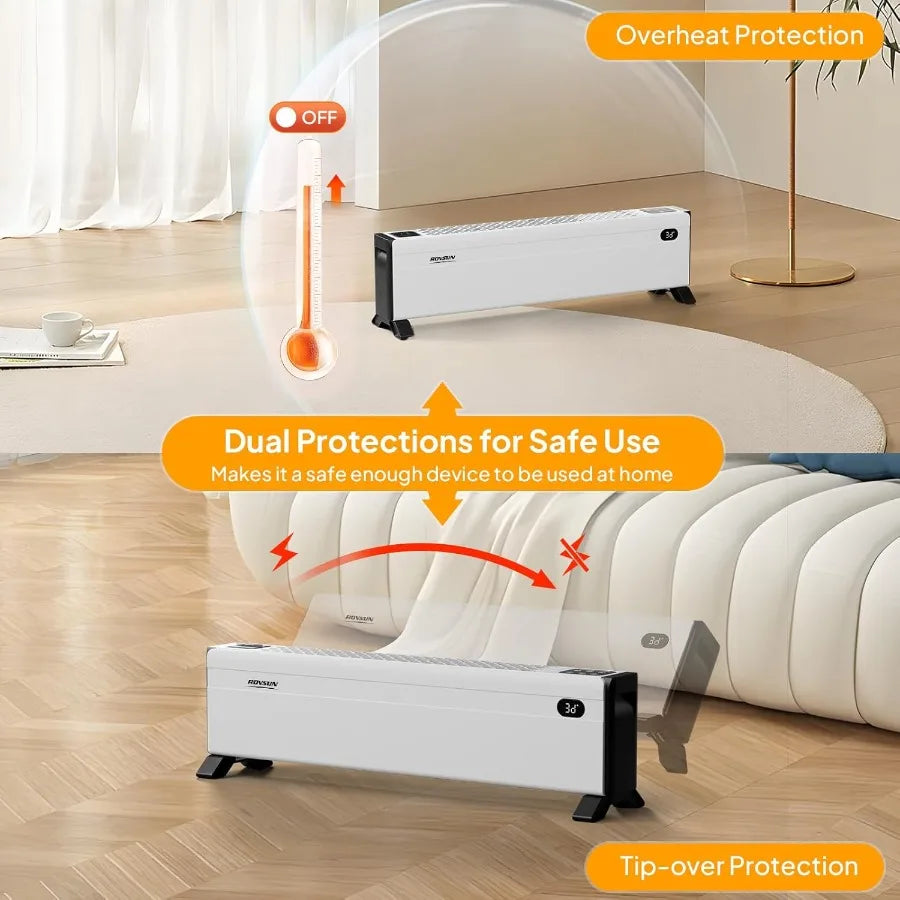 32'' Electric Baseboard Heater with Remote & Timer – 1500W Convection Space Heater with Adjustable Heating Modes & Safety Protection