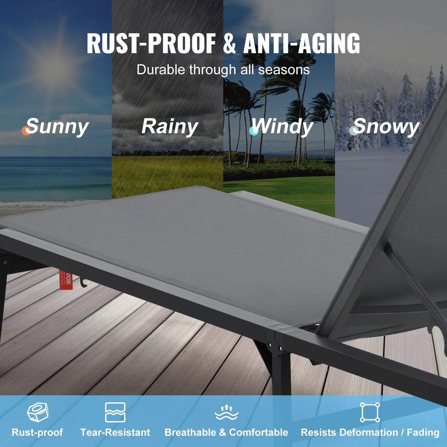 SucceBuy Chaise Lounge Chair Outdoor Aluminum Patio Lounge Folding Pool Lounge Recliner Full Flat