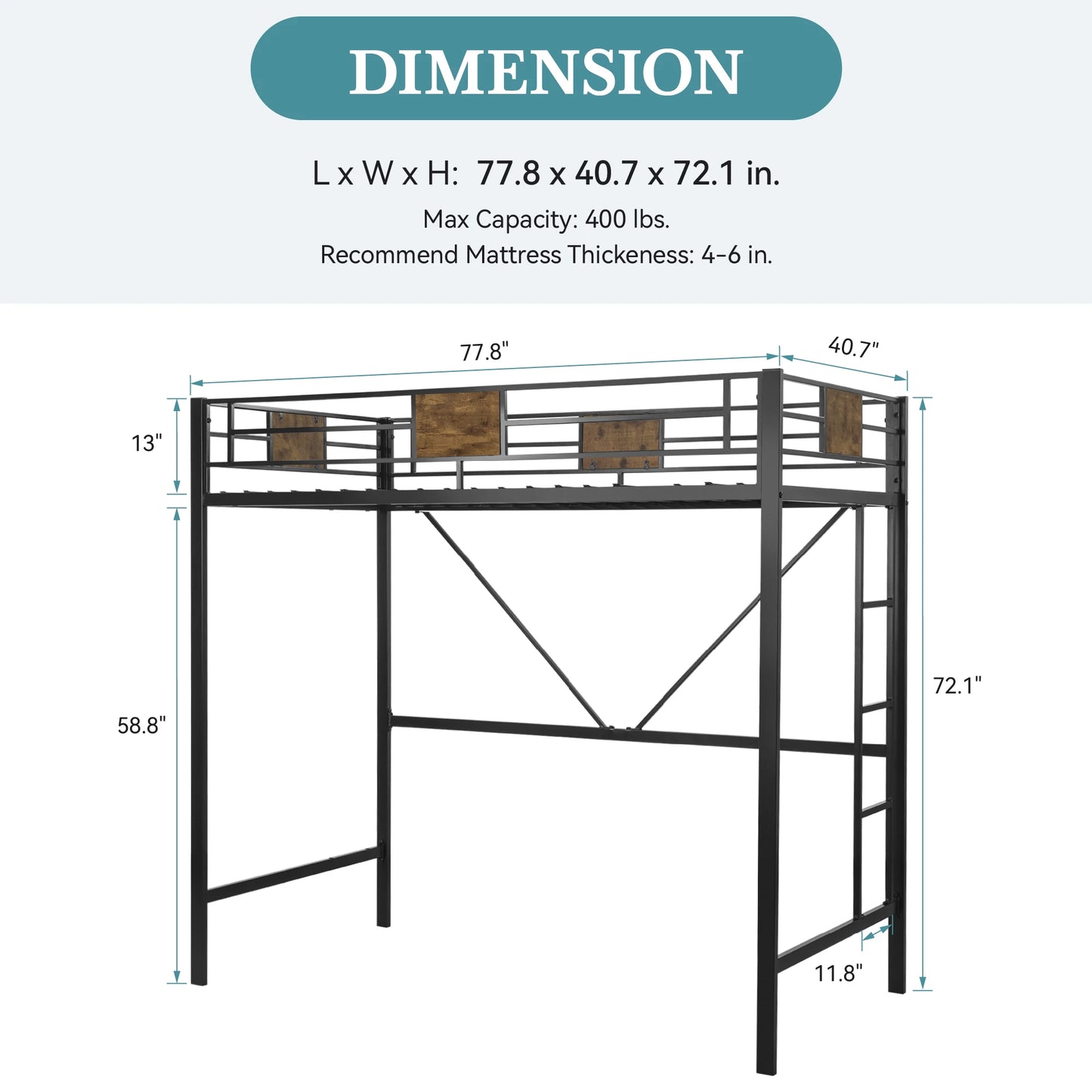 HOOMIC Twin Size Loft Bed Frame with Full-Length Guardrail
