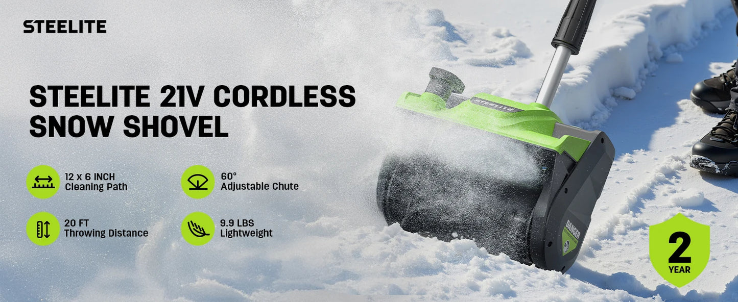 Deli 21V Cordless Snow Shovel with 4.0Ah Battery – 12" Clearing Width, 20FT Throw Distance, 60° Adjustable Chute & Lightweight Design