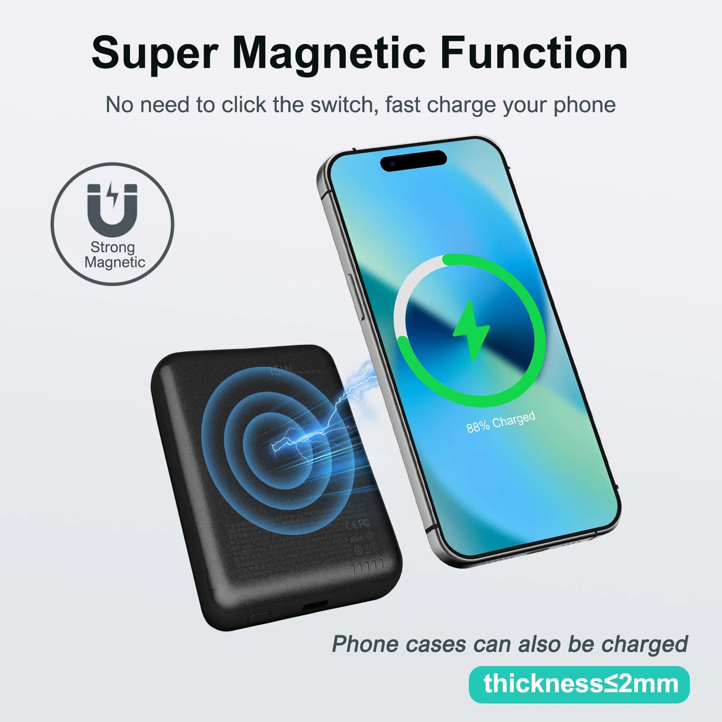 Magnetic Wireless Power Bank 5000mAh – Slim & Portable Fast Charger