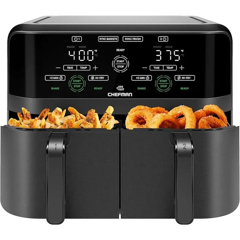 Chefman TurboFry® Touch 6-Quart Dual Basket Air Fryer – Sync Cook Finish, Hi-Fry Crisp Mode, Digital Touchscreen