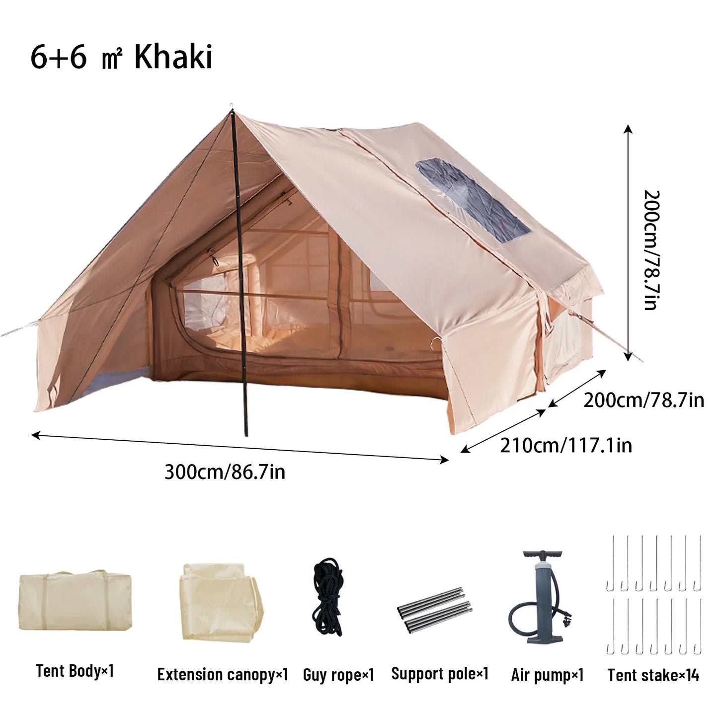 PAKICETUS Inflatable Camping Tent with Skylight, Quick Setup Family Glamping Tent for 4-6 People