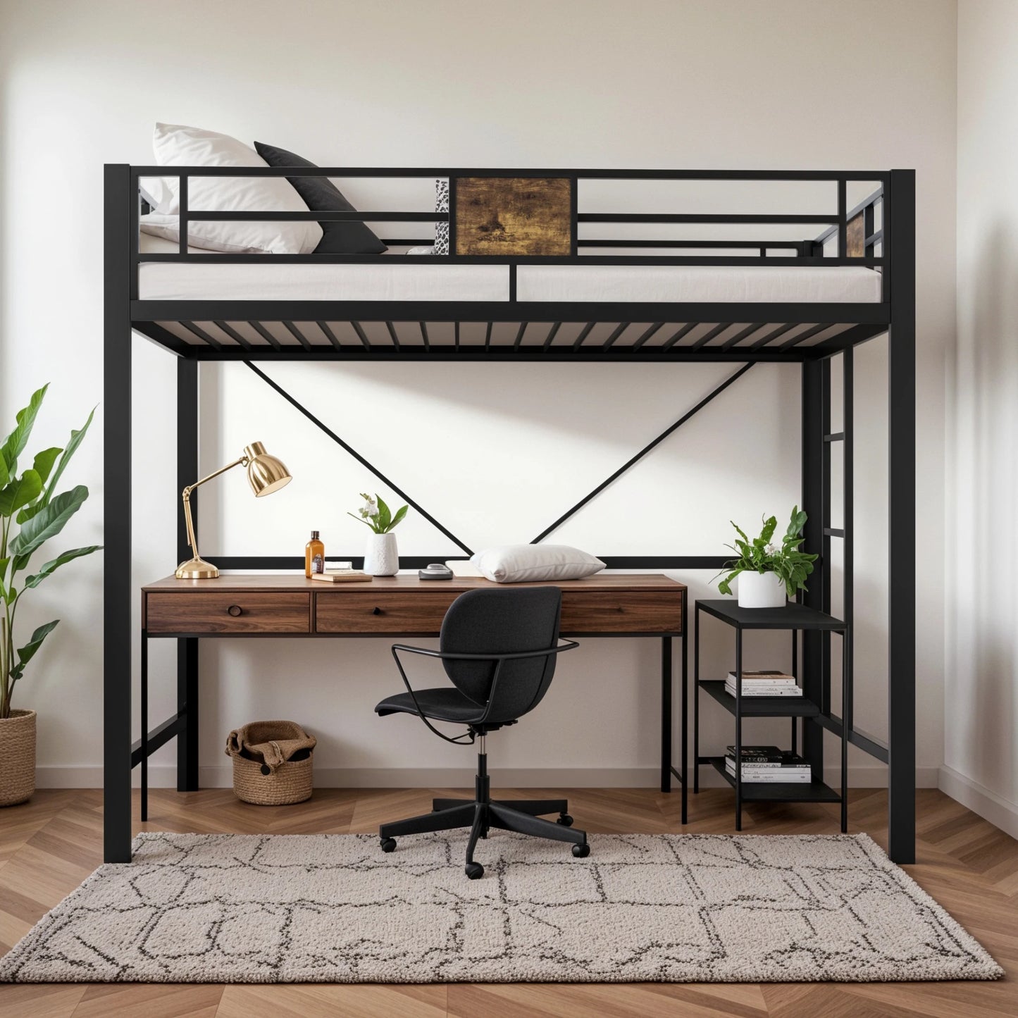 HOOMIC Twin Size Loft Bed Frame with Full-Length Guardrail