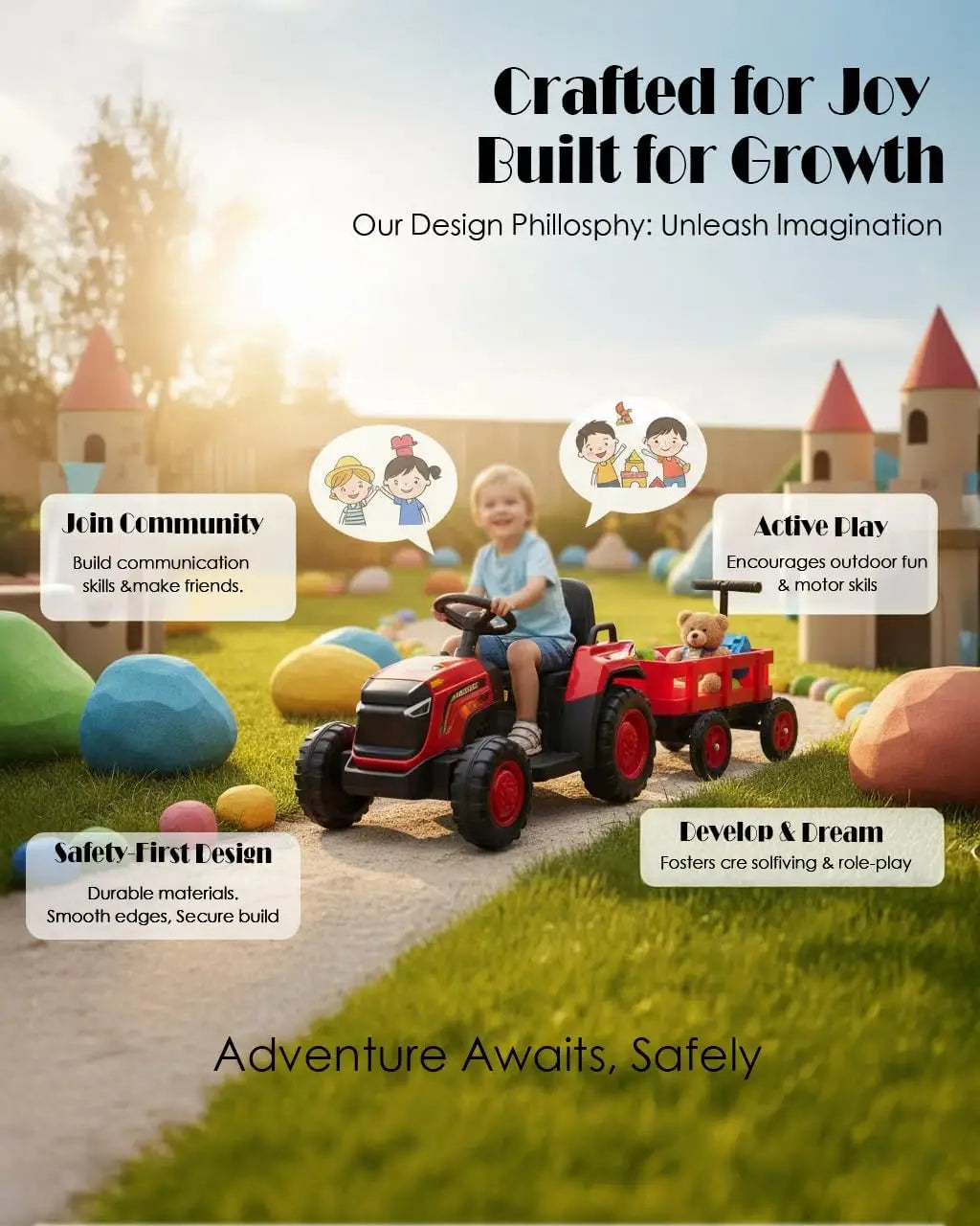 12V Ride-On Tractor with Detachable Trailer – Electric Kids' Truck with Remote Control, Bluetooth Music & 8-Wheel Design for Ages 3–8