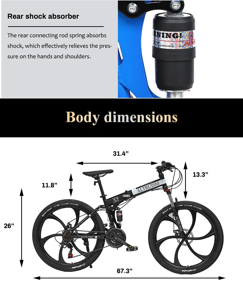 26 Inch Mountain Bike for Men & Women, 21 Speed Dual Suspension Adult Bicycle with Adjustable Disc Brake High Carbon Steel Frame