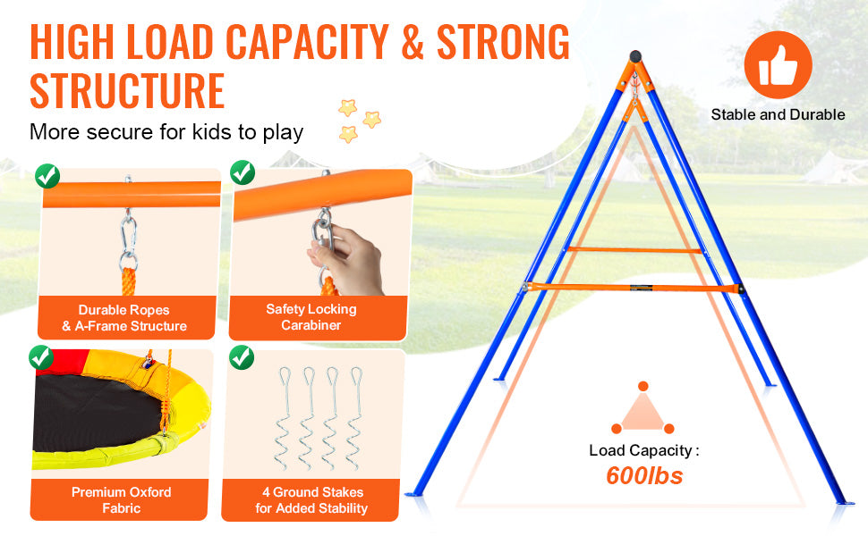 VEVOR 3-in-1 Heavy-Duty Swing Set for Backyard – 600lbs Capacity Outdoor Playset with Saucer & Belt Swings – Rust & Water Resistant, Easy Assembly for 3 Kids