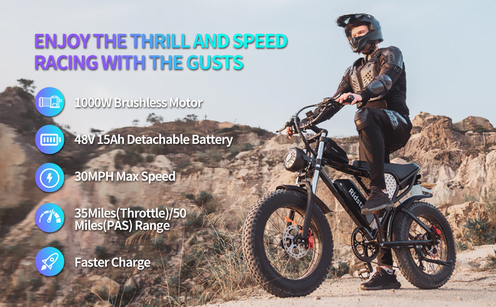 Ridstar Q20 Lite Electric Bike 1200W Peak Motor 20” Fat Tire E-Bike with 48V Battery