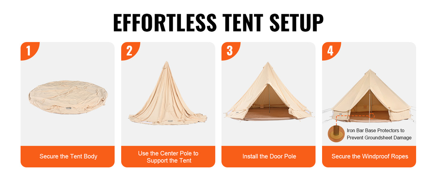 SucceBuy 16.4FT Canvas Bell Tent for Camping – 4 Season Yurt Tent with Stove Jack, Breathable TC Cotton, Sleeps Up to 8 People
