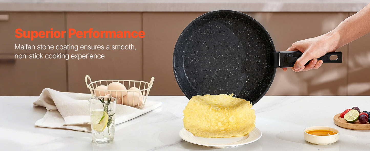 VEVOR 17-Piece Nonstick Cookware Set – Granite Stone Coating, Removable Handle, Induction Compatible, Space-Saving Design