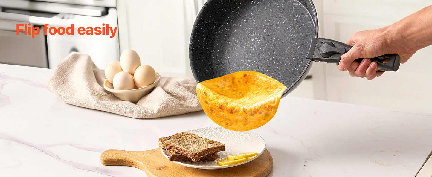 VEVOR 17-Piece Nonstick Cookware Set – Granite Stone Coating, Removable Handle, Induction Compatible, Space-Saving Design