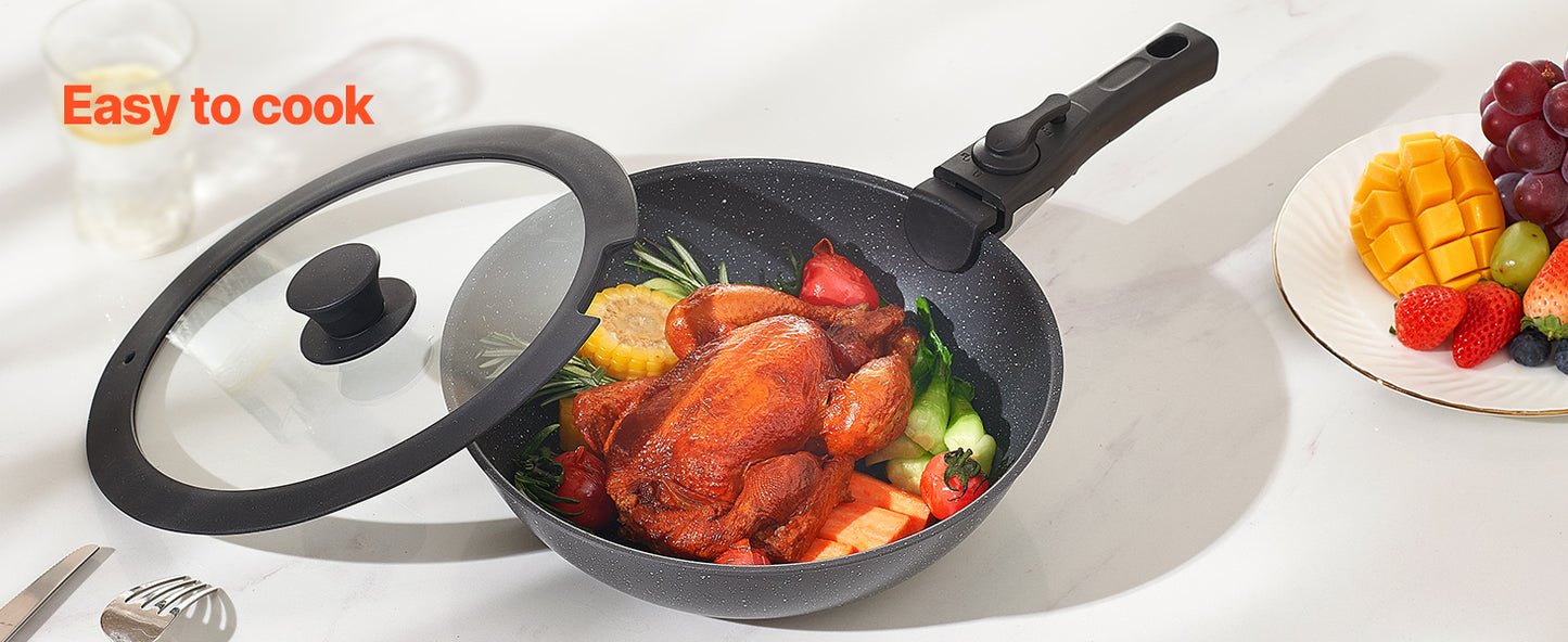 VEVOR 17-Piece Nonstick Cookware Set – Granite Stone Coating, Removable Handle, Induction Compatible, Space-Saving Design