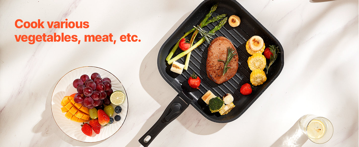 VEVOR 17-Piece Nonstick Cookware Set – Granite Stone Coating, Removable Handle, Induction Compatible, Space-Saving Design