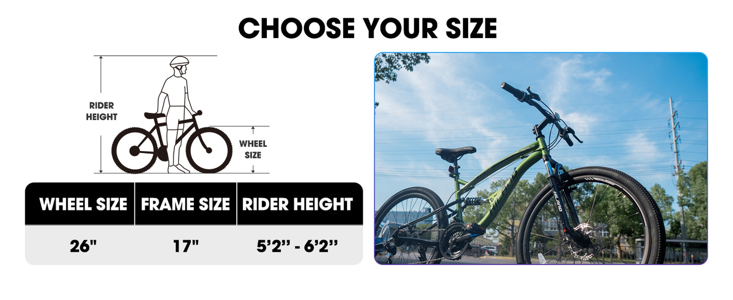 Hiland 26” Full Suspension Mountain Bike 21-Speed Dual Disc Brake Bicycle
