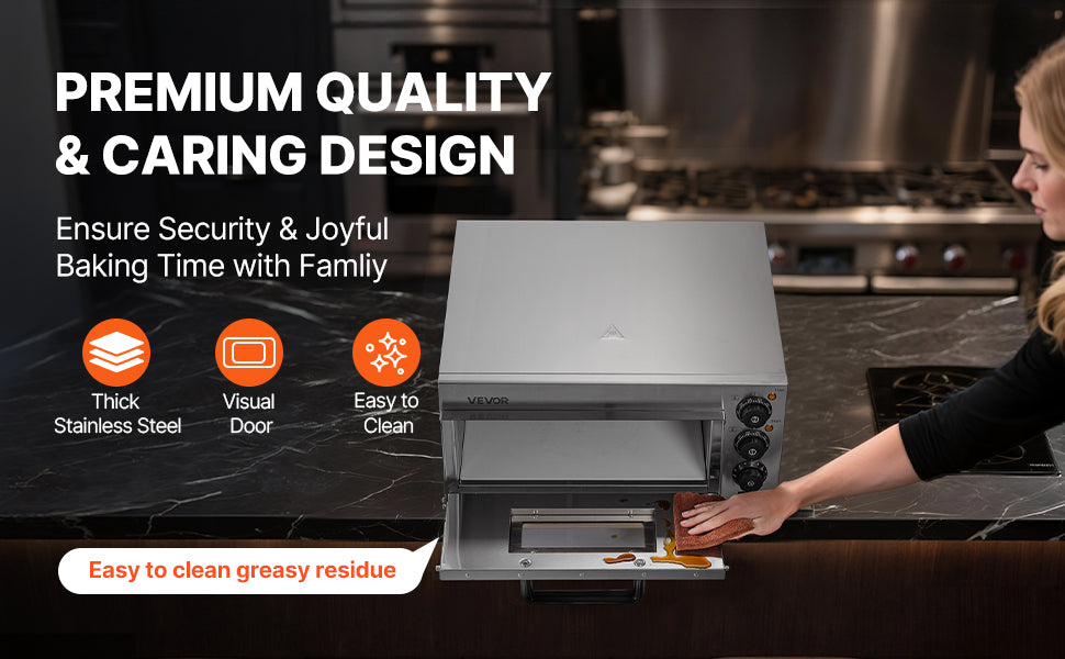 VEVOR 16" Countertop Electric Pizza Oven with Dual Heating Tubes & Adjustable Temp Control, Stainless Steel Commercial Pizza Maker