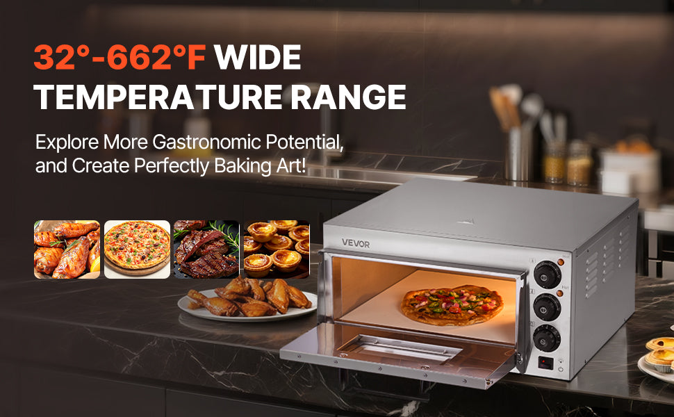 VEVOR 16" Countertop Electric Pizza Oven with Dual Heating Tubes & Adjustable Temp Control, Stainless Steel Commercial Pizza Maker