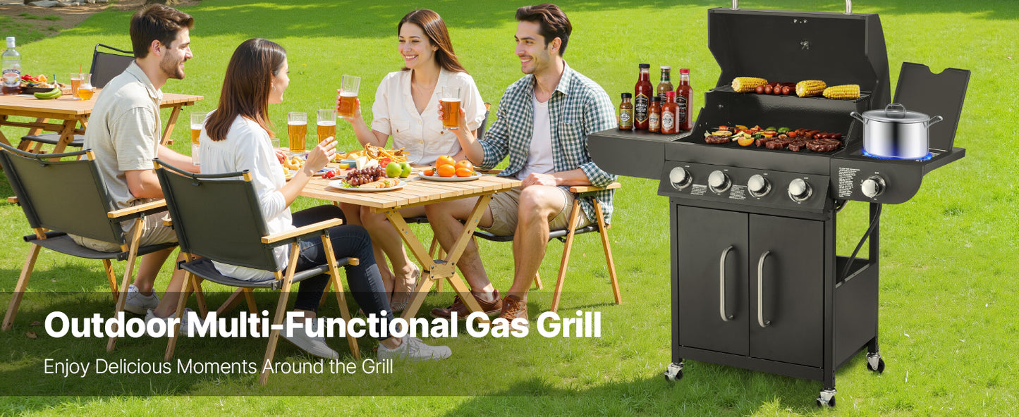 SucceBuy 4 Burner Propane Gas Grill with Side Burner – 52,000 BTU Freestanding BBQ Grill  43218 people have viewed this item