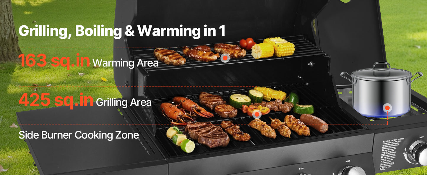 SucceBuy 4 Burner Propane Gas Grill with Side Burner – 52,000 BTU Freestanding BBQ Grill  43218 people have viewed this item