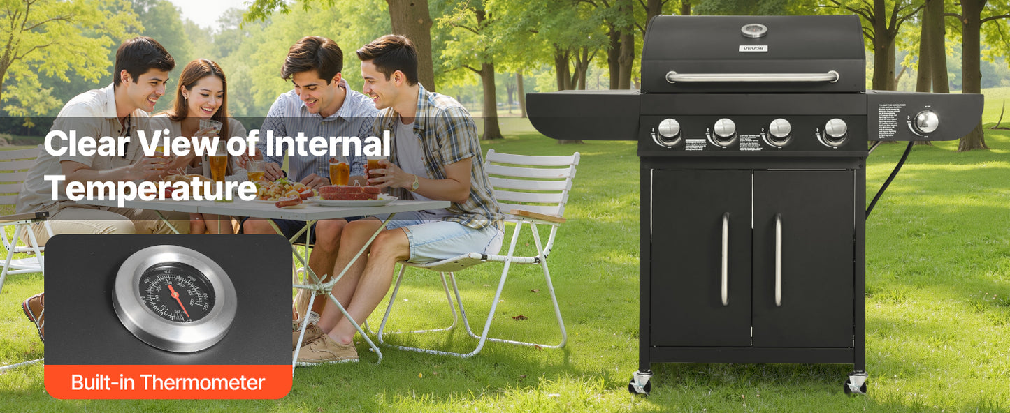 SucceBuy 4 Burner Propane Gas Grill with Side Burner – 52,000 BTU Freestanding BBQ Grill  43218 people have viewed this item