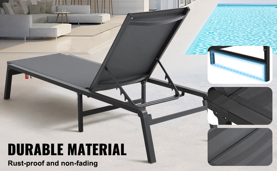 SucceBuy Chaise Lounge Chair Outdoor Aluminum Patio Lounge Folding Pool Lounge Recliner Full Flat