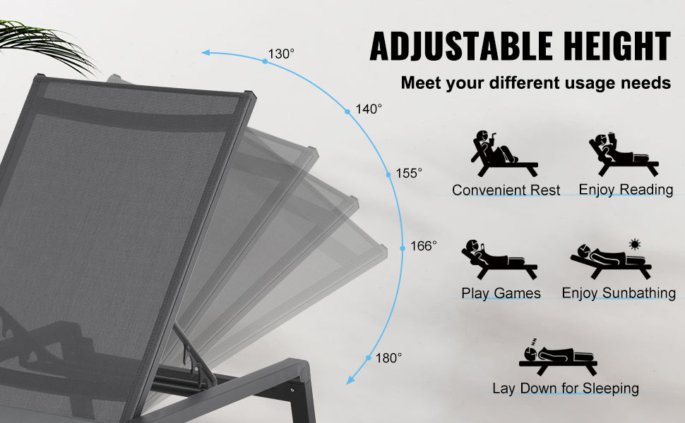 SucceBuy Chaise Lounge Chair Outdoor Aluminum Patio Lounge Folding Pool Lounge Recliner Full Flat
