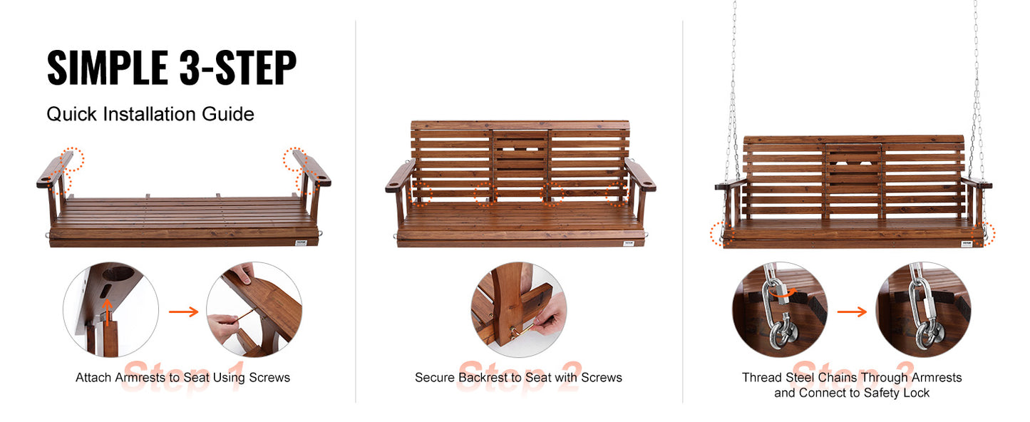 Wooden Porch Swing 5 FT – Heavy-Duty Outdoor Hanging Bench