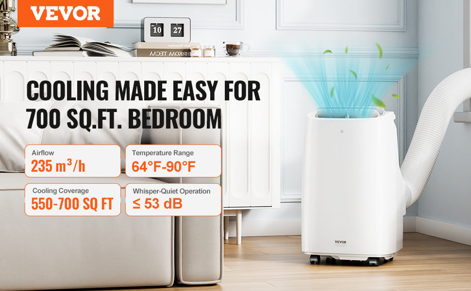 VEVOR 12,000 BTU Portable Air Conditioner – 3-in-1 Cooling, Dehumidifier & Fan for 550-700 Sq. Ft.