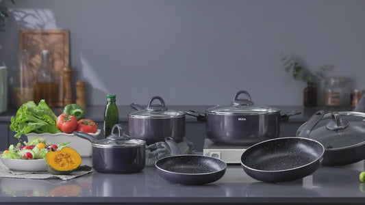 BEZIA Induction Cookware Pots and Pans Set – 10 Piece Nonstick, Dishwasher Safe with Stay-Cool Handles