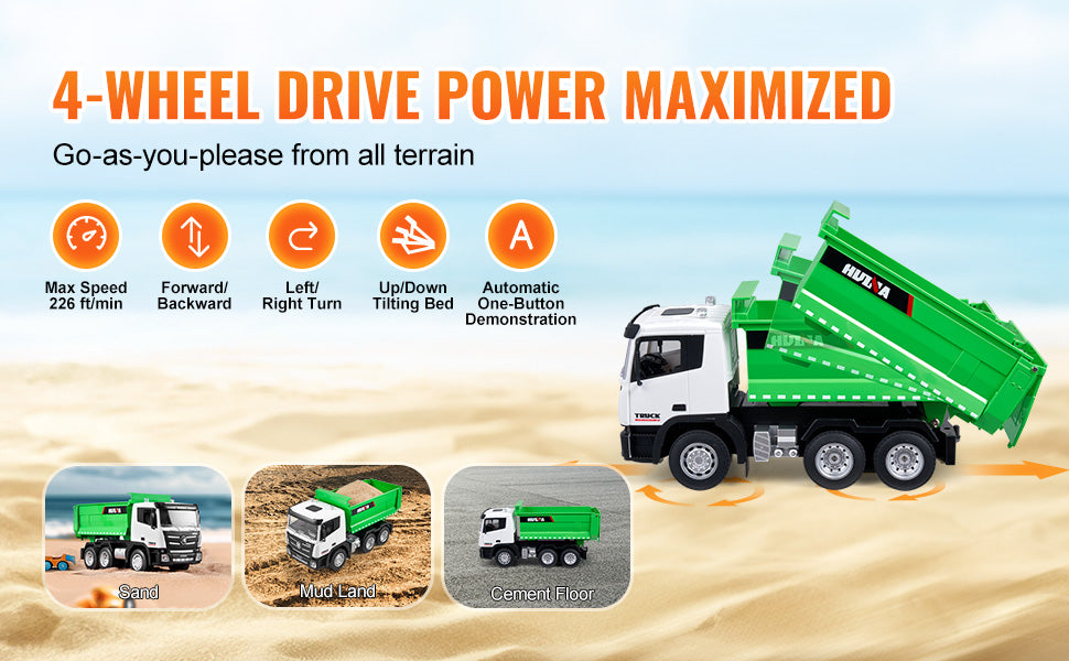 SucceBuy 1:18 RC Dump Truck – 9-Channel Heavy-Duty Remote Control Hauler