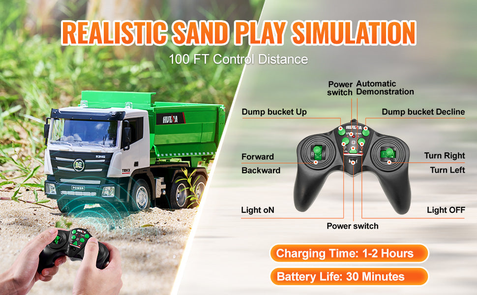 SucceBuy 1:18 RC Dump Truck – 9-Channel Heavy-Duty Remote Control Hauler