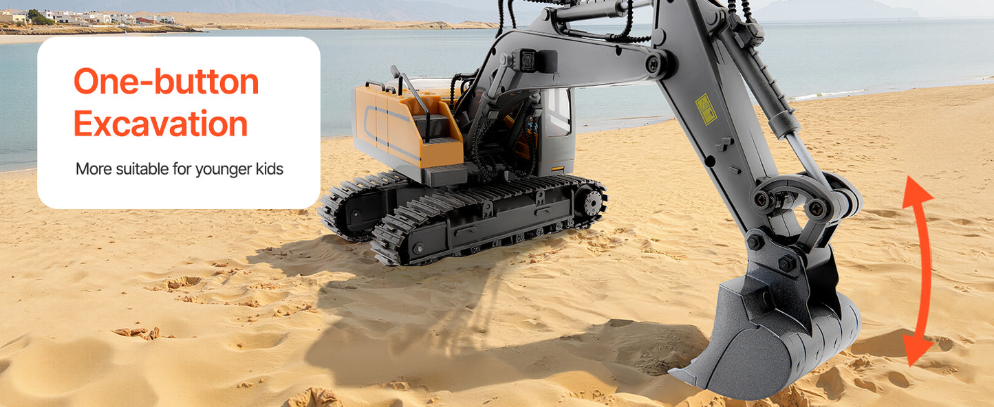 1:20 RC Excavator – 11 Channel Construction Vehicle with Sounds & LED Lights