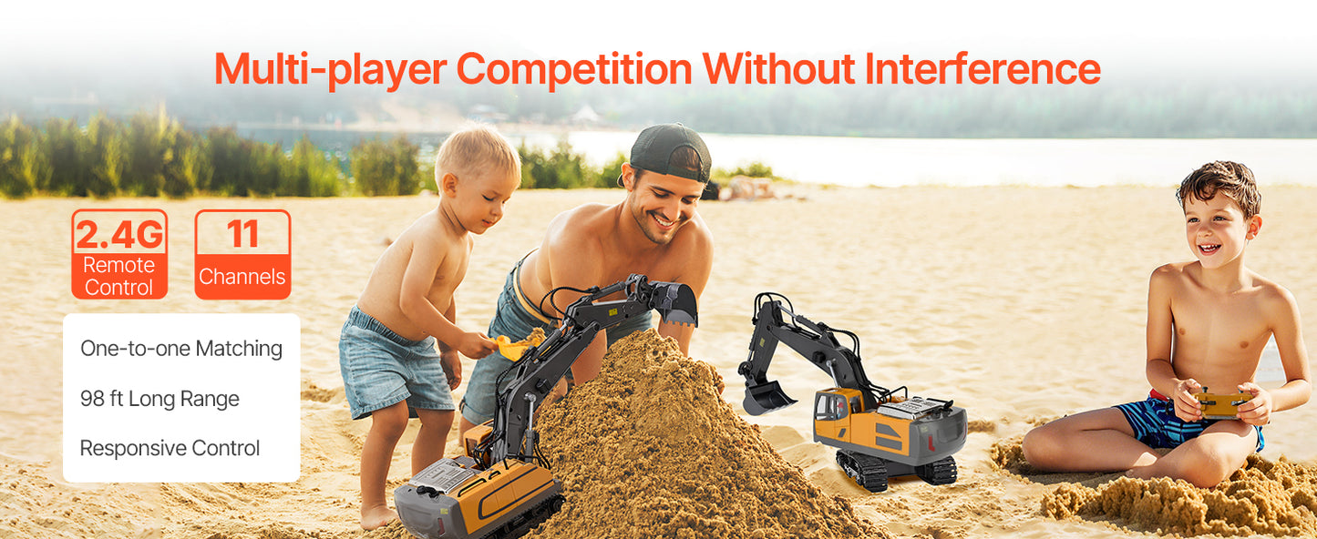 1:20 RC Excavator – 11 Channel Construction Vehicle with Sounds & LED Lights