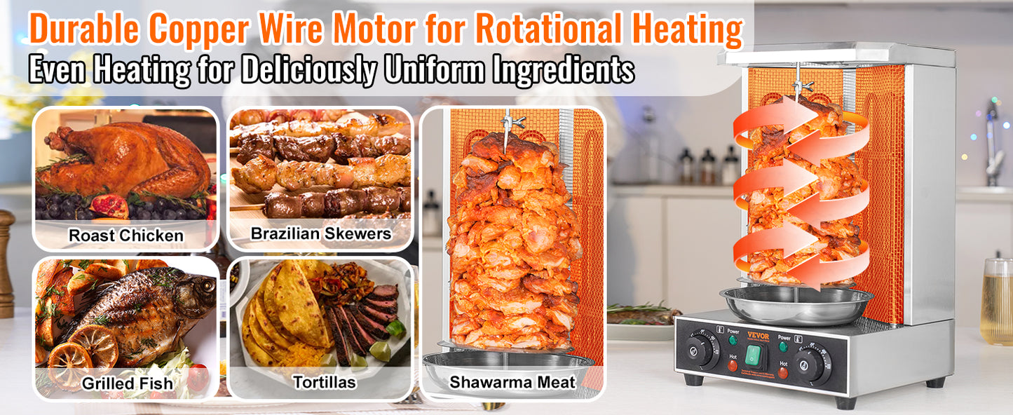 SucceBuy Shawarma Grill Machine 13lbs Electric Vertical Rotisserie with Dual Heating Control & 360° Rotational Heating