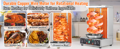 SucceBuy Shawarma Grill Machine 13lbs Electric Vertical Rotisserie with Dual Heating Control & 360° Rotational Heating