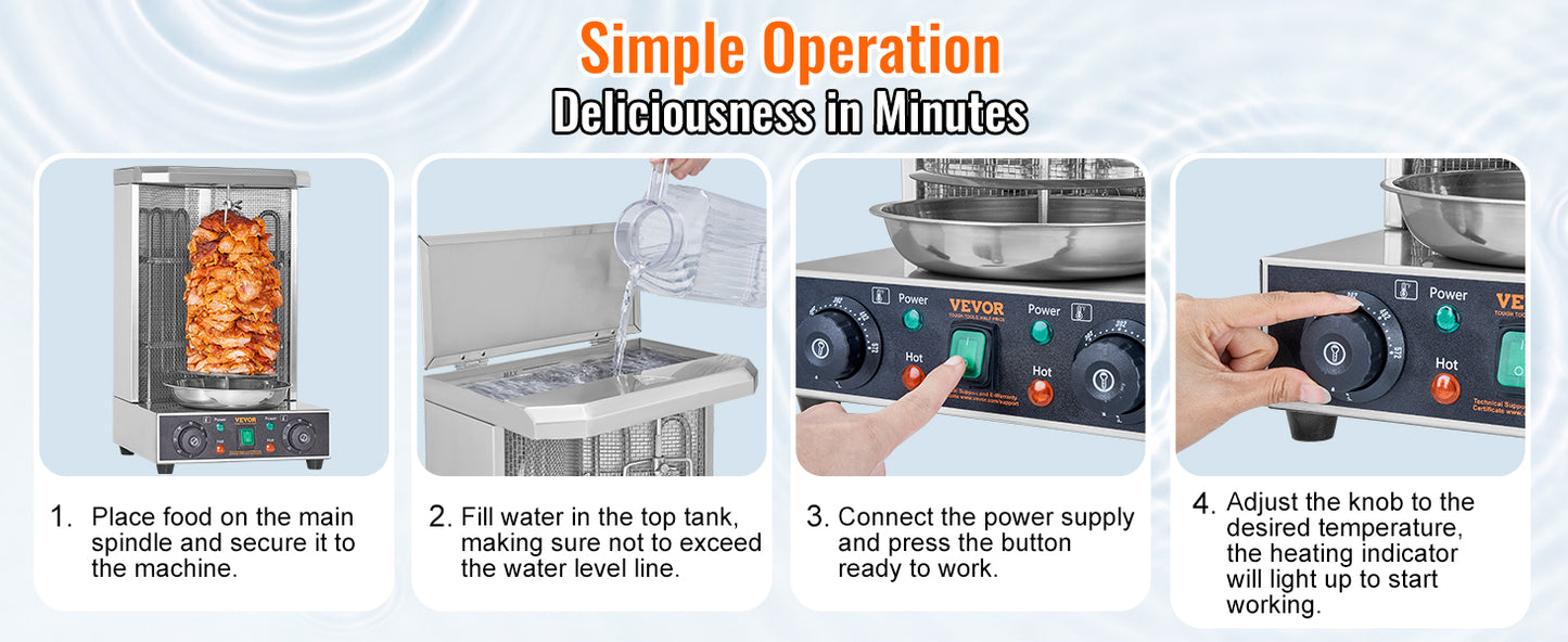SucceBuy Shawarma Grill Machine 13lbs Electric Vertical Rotisserie with Dual Heating Control & 360° Rotational Heating