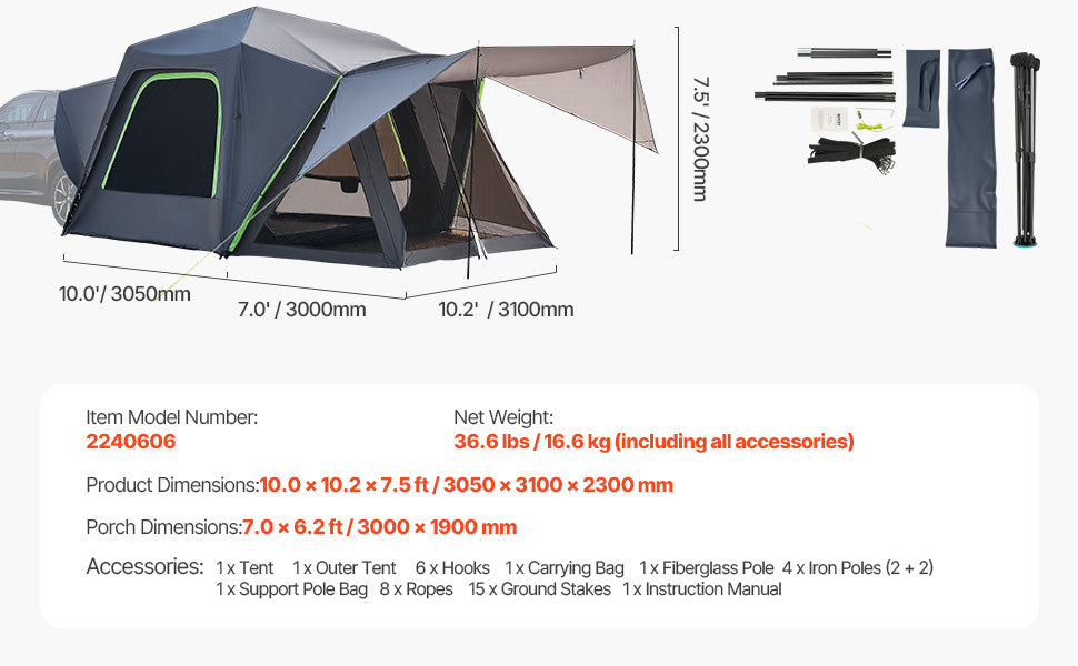 SucceBuy SUV Camping Tent for 5-8 People with Shade Awning & Waterproof Double-Layer Design