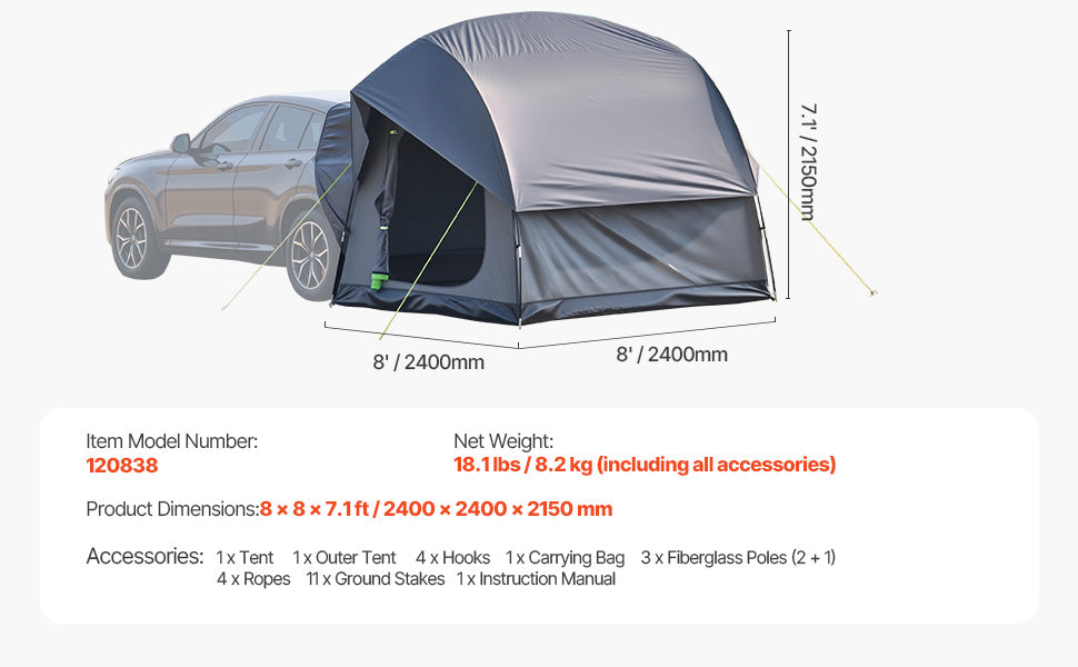 SucceBuy SUV Camping Tent for 5-8 People with Shade Awning & Waterproof Double-Layer Design