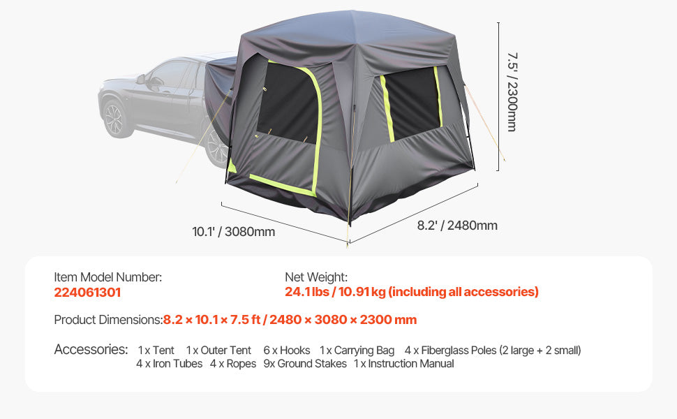 SucceBuy SUV Camping Tent for 5-8 People with Shade Awning & Waterproof Double-Layer Design
