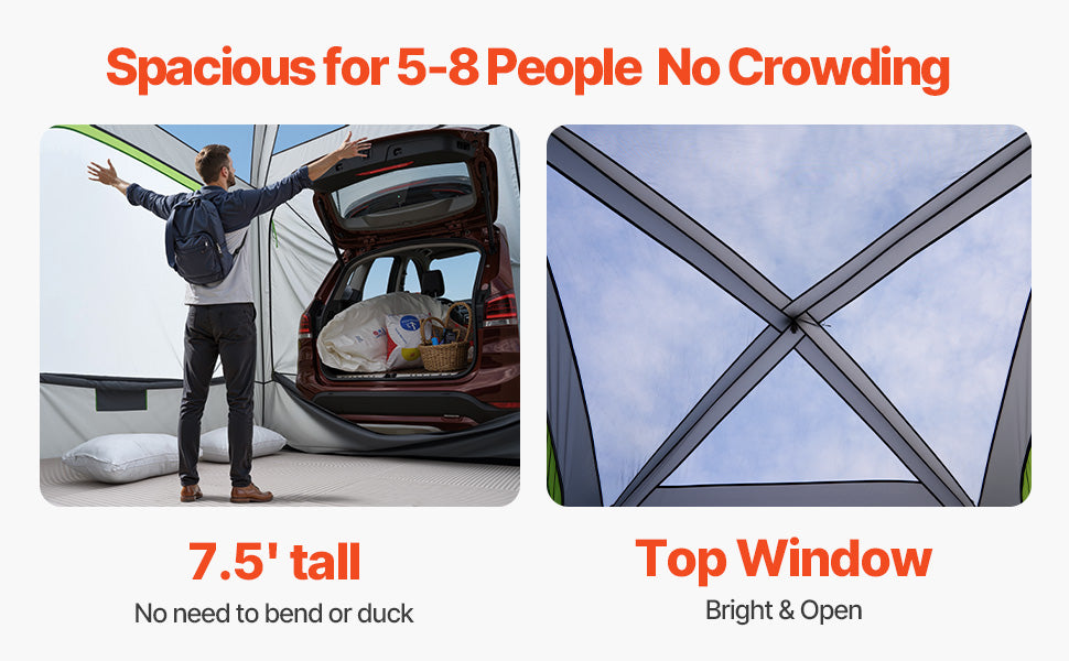 SucceBuy SUV Camping Tent for 5-8 People with Shade Awning & Waterproof Double-Layer Design