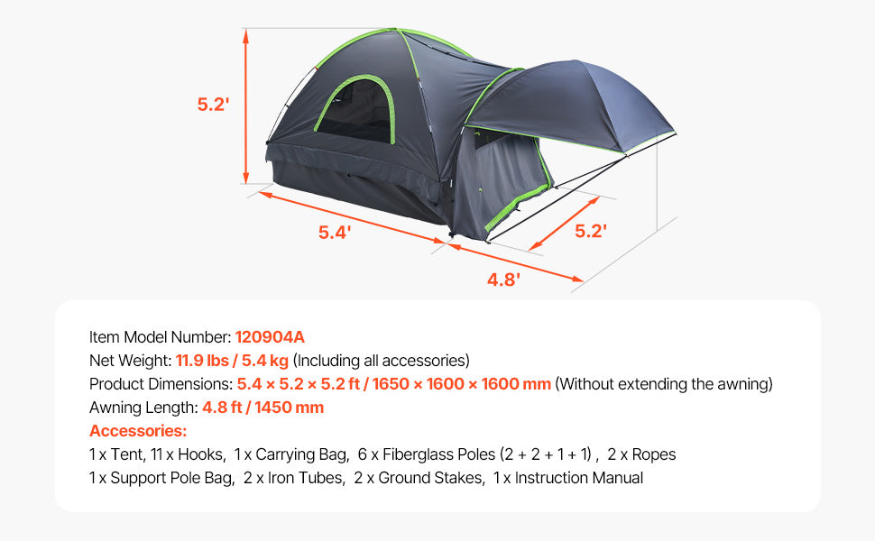 Pickup Truck Bed Tent with Awning – Waterproof Camping Tent for 2–3 Persons