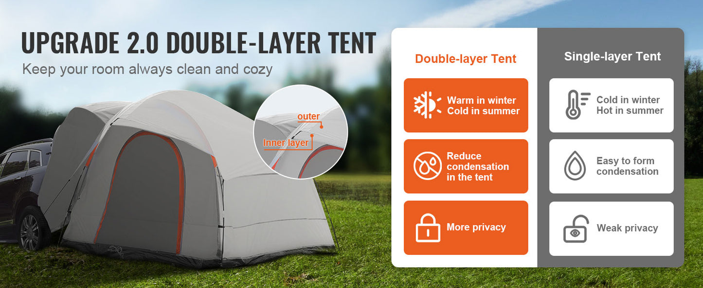 SucceBuy 8' x 8' SUV Camping Tent Attachment for 6-8 People with Rainfly & Carry Bag
