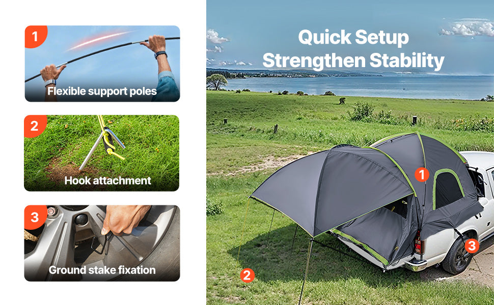 Pickup Truck Bed Tent with Awning – Waterproof Camping Tent for 2–3 Persons